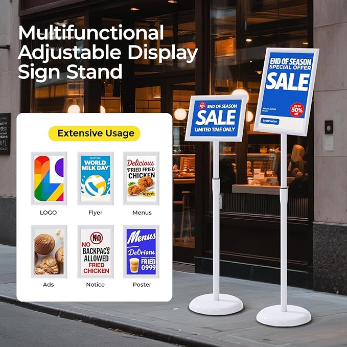YIYO sign stand，floor sign holder poster stand heavy duty pedestal signage stand for display (WHITE, 8.5*11)