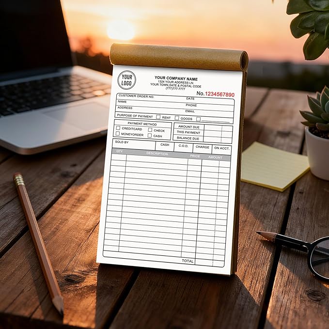 Custom 5.5" x 8.5" Invoice Book with Logo 100 Set Personalized Receipt Books Customized Invoices for Small Business 2 - Parts Carbonless Duplicate Invoice Forms NCR Books