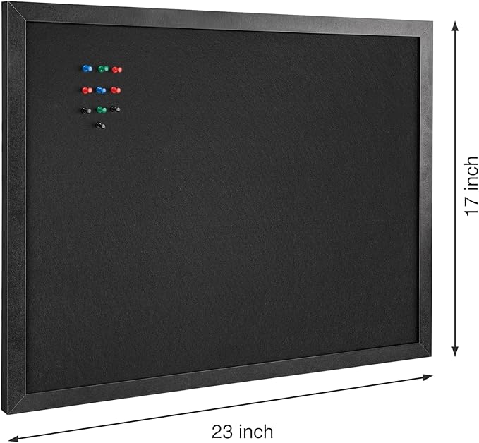OWLKELA 17'' x 23'' Cork Board with Felt, Vision Board and Decorative Hanging Pin Board, Black Framed Display Bulletin Board for Walls, Ideal for Office, School and Home
