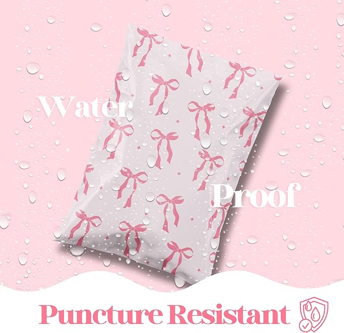 Pretty Package Store 10x13 Designer Poly Mailer 100 Pack Heavy Duty Waterproof Self Seal Shipping Bags for Small Business Large Mailing Envelopes Bulk Tear Resistant Packaging Pink Bows Coquette