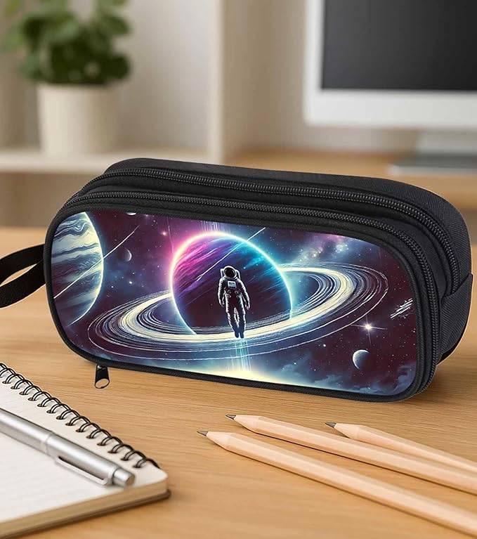 AnySmic Galaxy Space Pencil Case for Boys and Girls, Large Pencil Pouch for Kids, Polyester Big Capacity Pen Case Pen Bag Organizer with 2 Compartments, Double Zipper, Back to School Gifts