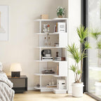 Farini 5-Tier Corner Bookshelf,L-Shaped Bookcase Freestanding Storage Shelf & Display Stand for Living Room, Office, Bedroom,White