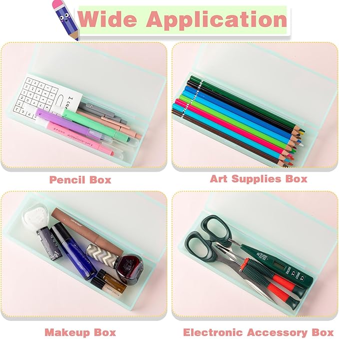 Fainne 24 Pcs Plastic Pencil Case Bulk Pencil Boxes Plastic Stationery Case Frosted Pen Box Pen Holder with Hinged Lid Snap Closure for Office(Single Layer,Multicolor,7.68 x 2.6 x 1.18 Inch)