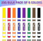 Aigybobo 200 Count Washable Markers Bulk, 8 Assorted Colors, Broad Line Conical Tip Coloring Marker for Kids, Markers Bulk Pack for Classroom, School Art Supplies & Back to School Supplies
