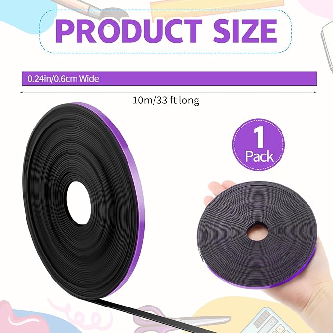 AmazingSpark Magnetic Tape Roll Thin Strips, 1/4 Inch x 33 Feet Magnetic Board Dividers Whiteboard Graphic Decorative Tape Marking Line for Classroom Office Art Accessories(Purple)