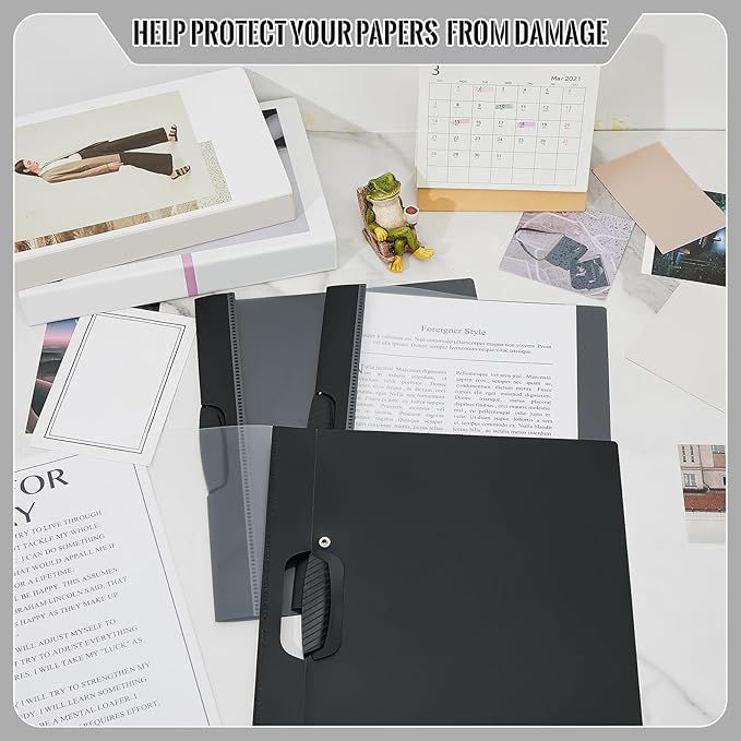 Teling 24 Pcs Clear Report Covers with Sliding Bar and Clip Presentation Folders Resume Folders for Classroom Business Files Document School Office, 9.4 x 11.8 Inches(Black)