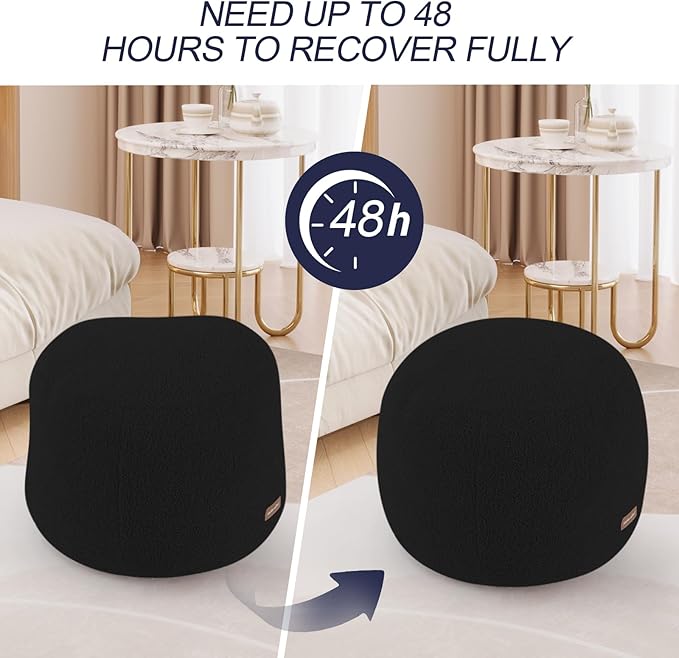 MeMoreCool Stuffed Round Pouf Ottoman Foot Rest, Floor Pouf Foot Stool with Soft Foam Chunk Filling, Small Round Ottoman Footstool Circle Footrest for Living Room, Black