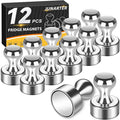 Junarter 12 Pack Magnetic Push Pins, Silver Strong Fridge Magnets, Whiteboard Magnets, Refrigerator Magnets Strong, Dry Erase Board Magnets for Fridge, Whiteboard, Office, Classroom, Kitchen, Map