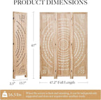 66.9Inch Folding Room Divider, 3 Panels Wood Carved Privacy Screens, Free Assembled Freestanding Partition for Home Office Restaurant Bedroom (Natural)