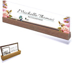 ARTBLOX | Office Personalized Name Plate Flower with Bird Design On Clear Acrylic Glass for Desk with Business Card Holder