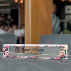 Signs ByLITA Floral Pattern Customized Nameplate | Rose Blush Personalized Full Color Acrylic Desk Sign