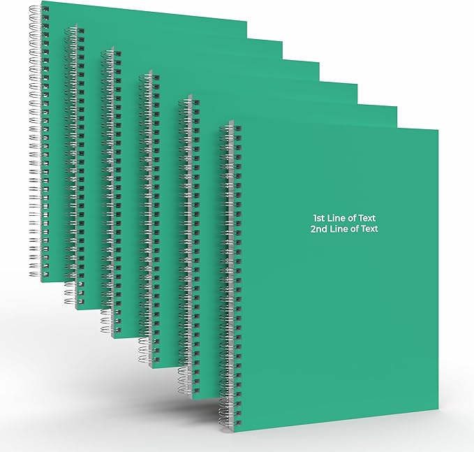 Custom Spiral Notebook Journals with a Green Colored Cover - 6 Pack of 8.5" x 11" – College Ruled, Hard Cover, 50 Sheets Per Book – For Journaling, Office, School Supplies, etc.