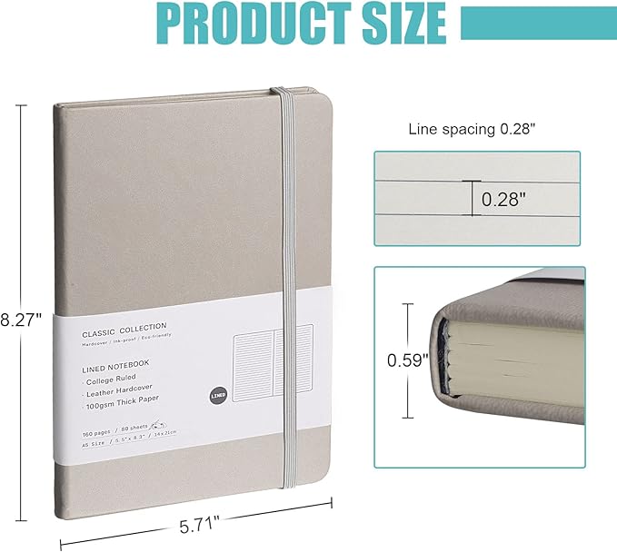 EMOMAS Lined Journal Notebook, 6Pack Hardcover Notebook for Men & Women – Journals for Writing, Work, School, Home & Daily Notes, 160 Pages – Medium A5, 5.7"x8", 100 gsm Thick Paper (Grey)