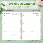 SUNEE 2026 Planner, Weekly and Monthly Calendar Planner, January 2026-December 2026, Daily Agenda with Tabs, Note Pages, Spiral Binding, 6.4"x8.3", Flora