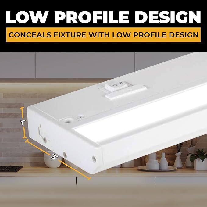 LED Under Cabinet Lighting Hardwired - 3CCT 12 Inch White Finish - Undercabinet Lights for Kitchen - Linkable Undercounter Dimmable Plug in Light or Hard Wired - Under Counter Fixture Direct Wire
