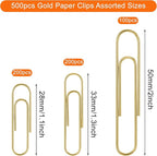 NEEWAY 500pcs Gold Paper Clips Assorted Sizes Small, Medium and Large Paperclips for Paperwork Ideal for Home, School and Office Use
