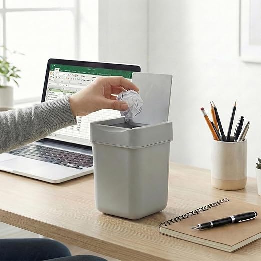 carrotez Mini Trash Can, Countertop Trash Can 2 Liter/ 0.5 Gallon, Mini Wastebasket, Garbage Container Bin for Coffee Area, Bathroom, Kitchen, Office, Tabletop- Grey