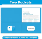 Two Pocket Folders, PANDRI 30 Pack 2 Pocket Folders, Letter Size Paper File Folder for School Office Home Business, LightBlue