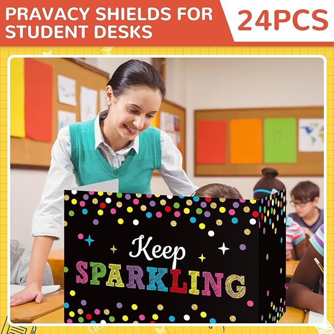 Honoson 24 Pcs Bulk Inspirational Privacy Folders for Students Cardboard Test Privacy Boards Motivational Words Desk Dividers Shield for Classroom School Study Supplies, 6 Styles(Polka Dots)
