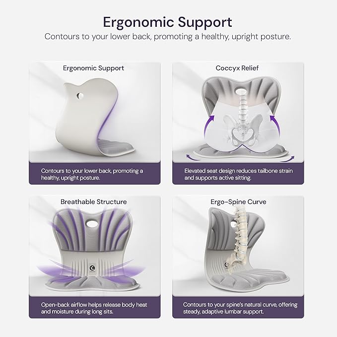CabeVibe CabSupport Ergonomic Lumbar Support Seat Cushion M1 Plus - Posture Correction Spineseat for Office Chair, Car, Home with Breathable Memory Foam
