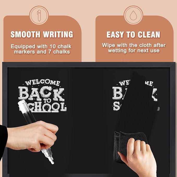 SELEAD Magnetic Chalkboard Words Sign - 24" x 36" Large Black Frame Wall Decor Bulletin Chalk Board for Menu, Business, Restaurant, Home Office