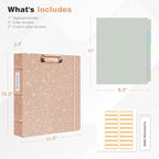 Ospelelf 3 Ring Binder with Clipboard, 2 Inch Leather, Letter Size (8.5" x 11") Dividers with 5 Tabs, Rose Gold