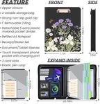 KLLVE Clipboard with Storage for Men Women, Leather Padfolio Portfolio with Zipper, 1 Inch 3 Ring Binder 5 Dividers, Notepad for Letter Size, Elastic Closure and Pen Loop, Card Slot Black Flower