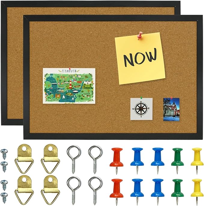 OWLKELA 2 Pcs Cork Board, 17.7"X 13.3" Bulletin Board, Vision Board, Notice Pin Board, Ideal for Office & Home Decor, School Message Board