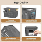ZFTMRR Plastic Storage Basket with Lids, Stackable Small Box Bins for Organizing and Containers for Shelves Drawers Desktop Closet Playroom Pantry Classroom Office Home, 8 Pack 10.2x7.2x4.1 Inch, Gray