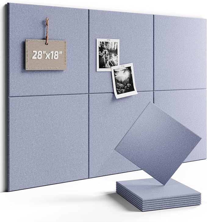 Fluxynara Felt Bulletin Board Tiles -28"x18" Cork Board Alternative for Office Decor, Push Pin Board Wall Organizer 6-Pack -Soft Periwinkle