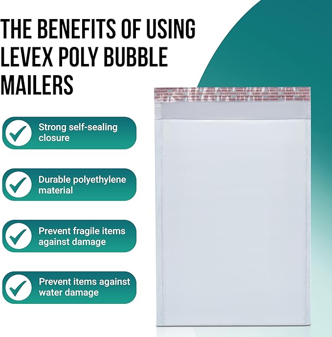 Levex - #4 9.5" x 14.5" [200 Pack] Poly Bubble Mailers, Padded Envelope Mailers, Packing Envelope & Mailing Bags for Shipping