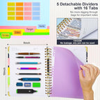 Spiral Journal Notebooks for Work, 300 Pages 5 Subject Notebook College Ruled with Dividers & Tabs, 8''x 10'' Large Notebook Journal for Women Students Note-Taking and Organizer (White Daisy)