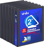 3 Ring Binder 2 Inch, ViVin Sturdy 2"-Slant D Ring Binder with 2 Interior Pockets, Clear View Cover, PVC-Free, Fits 500 Sheets of US Letter Size Paper (6 Pack, Black)