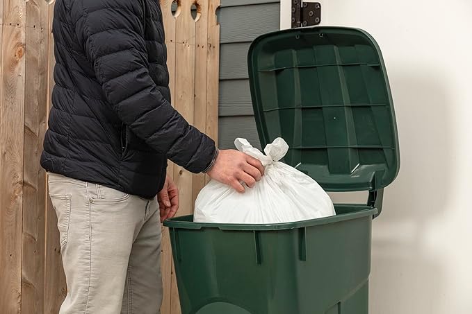 ECOSolution 32 Gallon Wheeled Outdoor Garbage Can with Attached Snap Lock Lid and Heavy-Duty Handles, ECO Green, Heavy-Duty Construction, Perfect Back Yard, Deck, or Garage Trash Can, Pack of 2