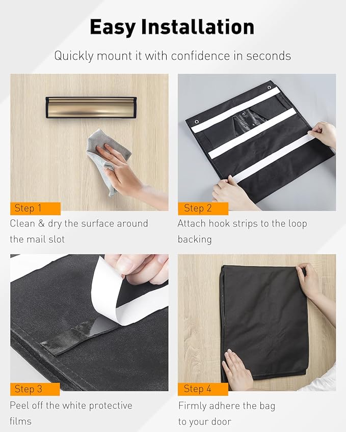 Uniclife Mail Slot Catcher for Door, Large Capacity Letter Catcher Letterbox Catcher, Front Door Mail Catcher with Hook and Loop Fasteners, Indoor Post Catcher Bag for Small Packages & Magazines