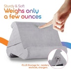Flippy Original Tablet Pillow Stand & iPad Holder, Gift for Book Lovers & Readers, Multi-Angle Stand with Storage for Lap, Desk & Bed, Compatible with Kindle, Fire, iPad & Samsung, Greyster