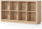 Joaxswe 8 Cube Storage Book Shelf, 52" Long Horizontal Bookshelf with Curved Edge, Floor Standing Wooden Cubby Bookcase with Base, Modern Low Console Book Case, TV Stand for Living Room, Natural Oak