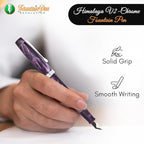 FPR Himalaya V2-Chrome Ultra Flex Nib Pen - Twist-Style Converter Filled Calligraphy Pens for Writing-Fancy Pens for Men & Women - Flex Fountain Pen w/Metal Clip & Cap Ring (Amethyst Purple Acrylic)