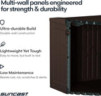 Suncast 80-Gal. Waterproof Resin Large Outdoor Patio Deck Box with Pad-Lockable Lid, Modern Outdoor Patio Bench/Storage Box for Cushions, Garden Tools, and More, Java