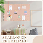 Mooliwe Scalloped Felt Bulletin Board 48 x 36 Inches Foldable Flesh Pink Pin Cork Board Alternative for Wall, 4' x 3' Trifold Picture Vision Self Adhesive Bulletin Decorative
