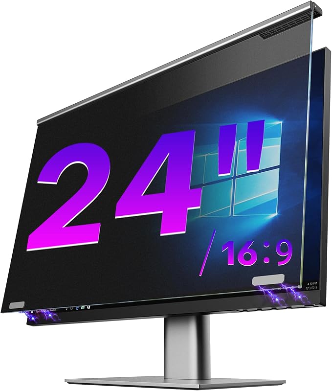OMOTON Magnetic Computer Privacy Screen for 24 Inch 16:9 Aspect Ratio Computer Monitor, Hanging Removable Privacy Eye Protection Anti Glare Blue Light Shield Filter, Anti-Spy Protector