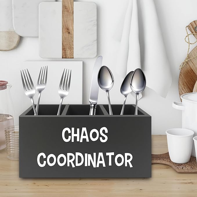 XPH Chaos Coordinator Black Pen Pencil Holder Organizer for Desk, Thank You Gifts for Women Men Coworkers Boss Leader Manager, Appreciation Gifts Wooden Box Sign for Office Tabletop Decorations