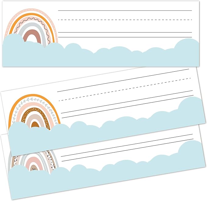 Name Tags for Classroom Cubbies, 30 Boho Rainbow Name Plates for Desks, Back to School Self Adhesive Name Tags Sticker for Teachers Elementary - A02