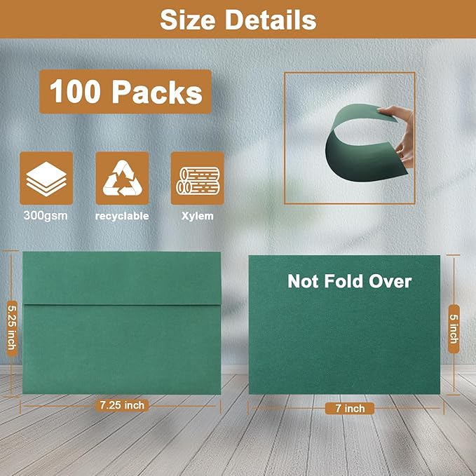 Silunkia 100 Packs 10 Assorted Colors Blank Cards and Envelopes 5 x 7 Heavyweight Single Panel Cardstock and A7 Envelopes Printable Self Seal for DIY Wedding Invitations, Thank You Cards, Baby Shower