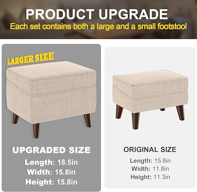 FAGAGA Foot Rests with Adjustable Cover, BOGO, Storage Ottoman Dorm, Footstool & Sitting Stool, Ottoman Foot Stool Set for Living Room, Bedroom, Dorm, Beige
