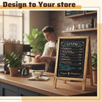 Henoyso 2 Pcs 16" x 10" Small Chalkboard Easel Tabletop Chalkboard Signs Menu Wooden A Frame Sandwich Board for Table, Double Sided with 2 Erasers for Bar Parties Display Home Decor(Brown)