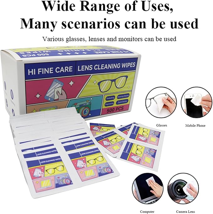 Pre-Moistened Lens Cleaning Wipes, Cleaning Wipes for Glasses, Computer & Laptops Screens, Smart Phones, Optical Lens, Goggles, and Watch Screen l Quick-Dry and Scratch-Free (Black)