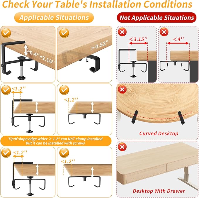 SUREUP9 No Drill Under Desk Cable Management Tray, 28" Cord Organizer with Clamp, Fabric Cable Management for Standing Desks, Ideal for Home & Office - Black