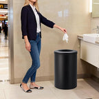 Takywep Stainless Steel Open Top Trash Can, 10.6 Gallon Cylindrical Touch-Free Direct Toss Bin with Soft-Close Lid, Anti-Fingerprint Easy-Clean for Kitchen Office Bathroom (Black)