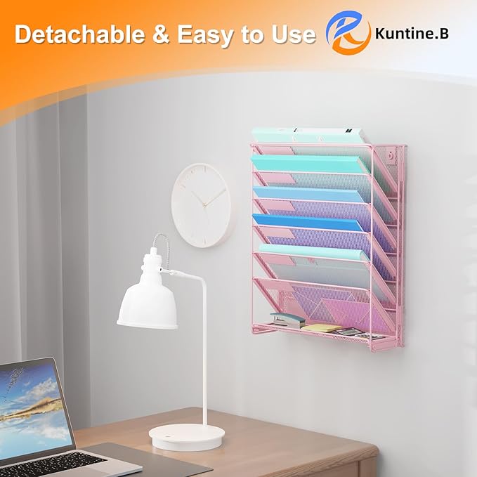 Kuntine.B Wall File Organizer (Pink, 7 Tier 2 Pack)